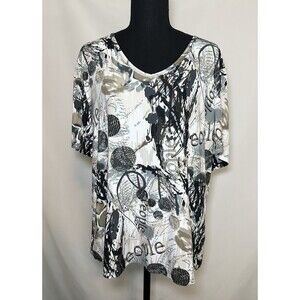 Peter Nygard Abstract Art‎ People Short Sleeve V-Neck Blouse Top Women's
